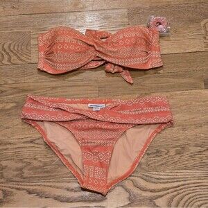 Robin Piccone Isla Twist Bandeau Bikini Top/Twist Bottoms Sz L NWOT